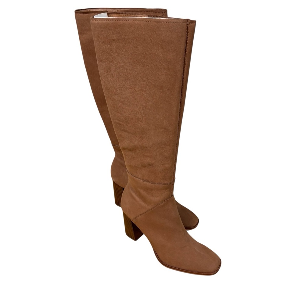 Dolce Vita Tan Leather Square Toe Knee High Block Heel‎ Boots Cognac Tall Boot